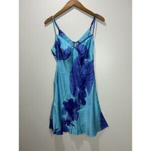 VTG Y2K Victoria’s Secret 100% Silk Slip Dress Floral Open Back Blue Purple Sz M